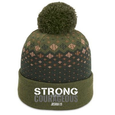 Strong & Courageous Bible Verse For Women Men Christian The Baniff Cuffed Pom Beanie