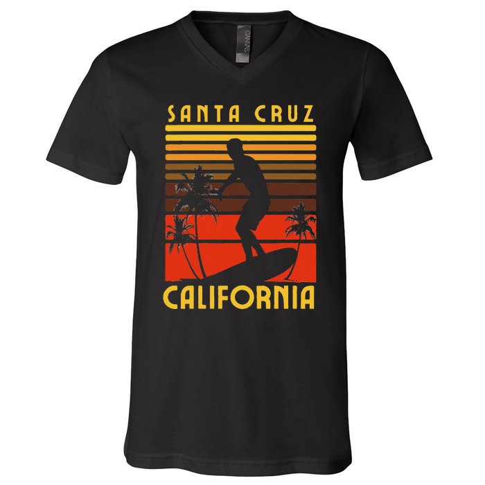 Santa Cruz Beach California Surfing Surfer Ocean Vintage V-Neck T-Shirt