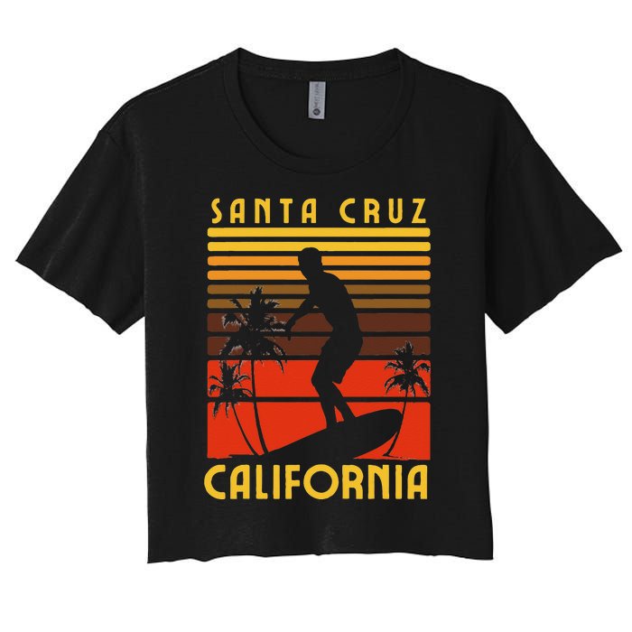 Santa Cruz Beach California Surfing Surfer Ocean Vintage Women's Crop Top Tee