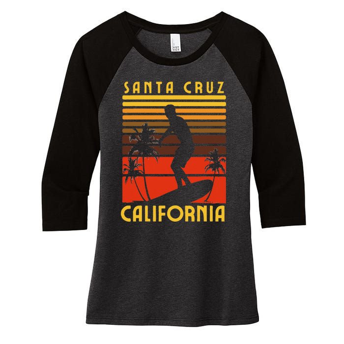 Santa Cruz Beach California Surfing Surfer Ocean Vintage Women's Tri-Blend 3/4-Sleeve Raglan Shirt