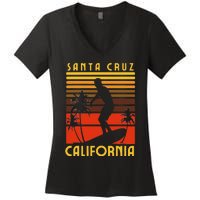 Santa Cruz Beach California Surfing Surfer Ocean Vintage Women's V-Neck T-Shirt