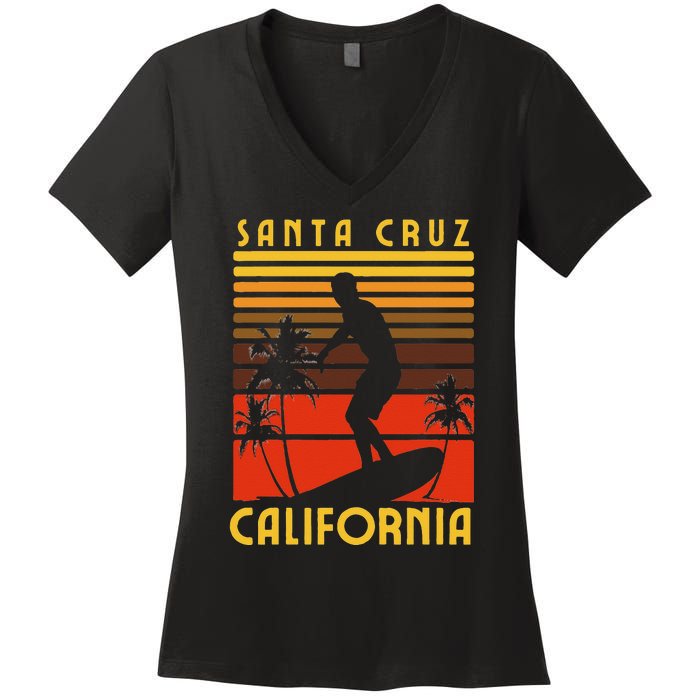 Santa Cruz Beach California Surfing Surfer Ocean Vintage Women's V-Neck T-Shirt