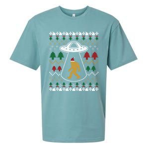 Santa Claus Bigfoot Ufo Sasquatch Ugly Christmas Sweater Gift Sueded Cloud Jersey T-Shirt