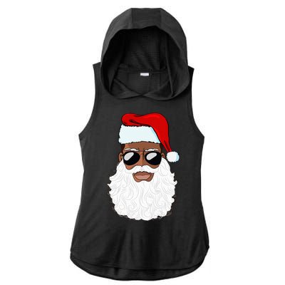 Santa Claus Black Xmas Santa Afro African American Proud Ladies PosiCharge Tri-Blend Wicking Draft Hoodie Tank