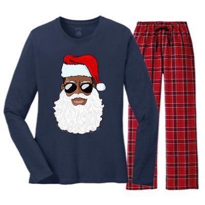 Santa Claus Black Xmas Santa Afro African American Proud Women's Long Sleeve Flannel Pajama Set 