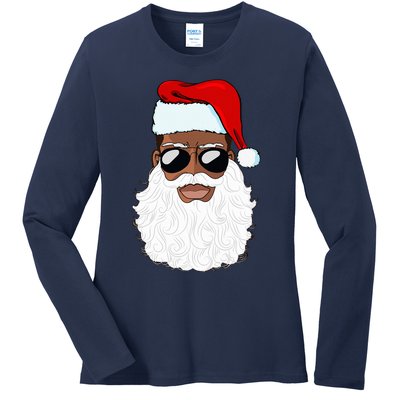 Santa Claus Black Xmas Santa Afro African American Proud Ladies Long Sleeve Shirt