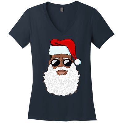 Santa Claus Black Xmas Santa Afro African American Proud Women's V-Neck T-Shirt