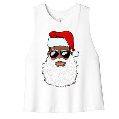 Santa Claus Black Xmas Santa Afro African American Proud Women's Racerback Cropped Tank