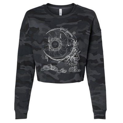 Space Celestial Bodies Sun Moon Boho Luna Solar Astronomy Cropped Pullover Crew