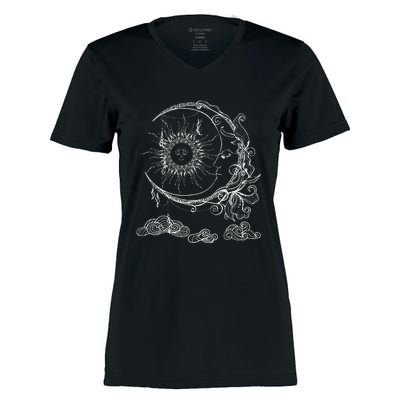 Space Celestial Bodies Sun Moon Boho Luna Solar Astronomy Women's Momentum V-Neck T-Shirt