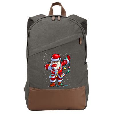 Santa Claus Black Christmas Afro African American Xmas Gift Cotton Canvas Backpack