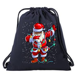 Santa Claus Black Christmas Afro African American Xmas Gift Drawstring Bag