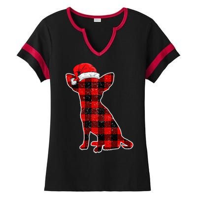 Santa Chihuahua Buffalo Plaid Cute Gift Merry Christmas Dog Gift Ladies Halftime Notch Neck Tee