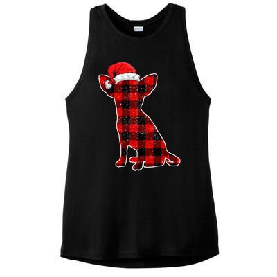 Santa Chihuahua Buffalo Plaid Cute Gift Merry Christmas Dog Gift Ladies PosiCharge Tri-Blend Wicking Tank