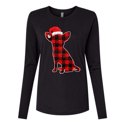 Santa Chihuahua Buffalo Plaid Cute Gift Merry Christmas Dog Gift Womens Cotton Relaxed Long Sleeve T-Shirt