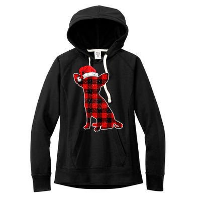 Santa Chihuahua Buffalo Plaid Cute Gift Merry Christmas Dog Gift Women's Fleece Hoodie