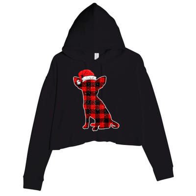 Santa Chihuahua Buffalo Plaid Cute Gift Merry Christmas Dog Gift Crop Fleece Hoodie