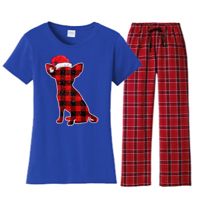 Santa Chihuahua Buffalo Plaid Cute Gift Merry Christmas Dog Gift Women's Flannel Pajama Set