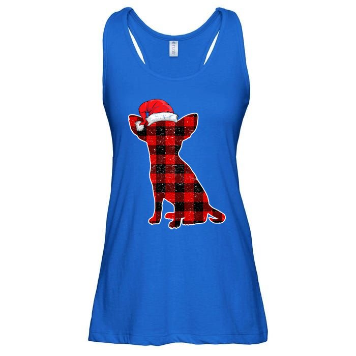 Santa Chihuahua Buffalo Plaid Cute Gift Merry Christmas Dog Gift Ladies Essential Flowy Tank