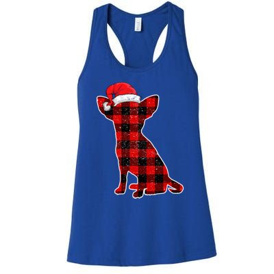 Santa Chihuahua Buffalo Plaid Cute Gift Merry Christmas Dog Gift Women's Racerback Tank