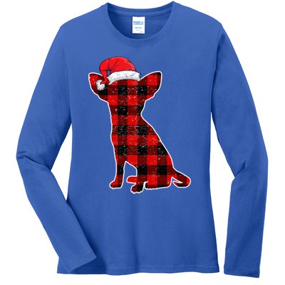 Santa Chihuahua Buffalo Plaid Cute Gift Merry Christmas Dog Gift Ladies Long Sleeve Shirt