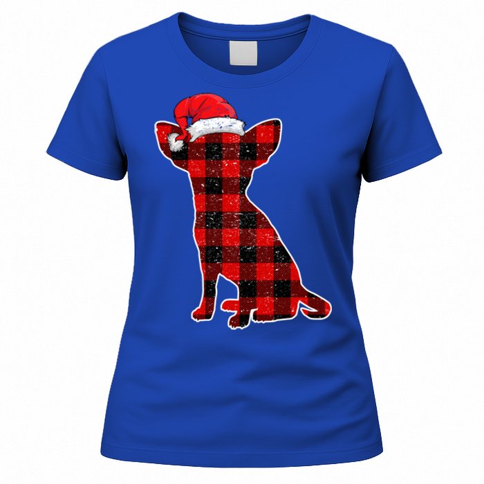 Santa Chihuahua Buffalo Plaid Cute Gift Merry Christmas Dog Gift Women's T-Shirt