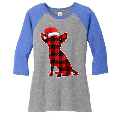 Santa Chihuahua Buffalo Plaid Cute Gift Merry Christmas Dog Gift Women's Tri-Blend 3/4-Sleeve Raglan Shirt