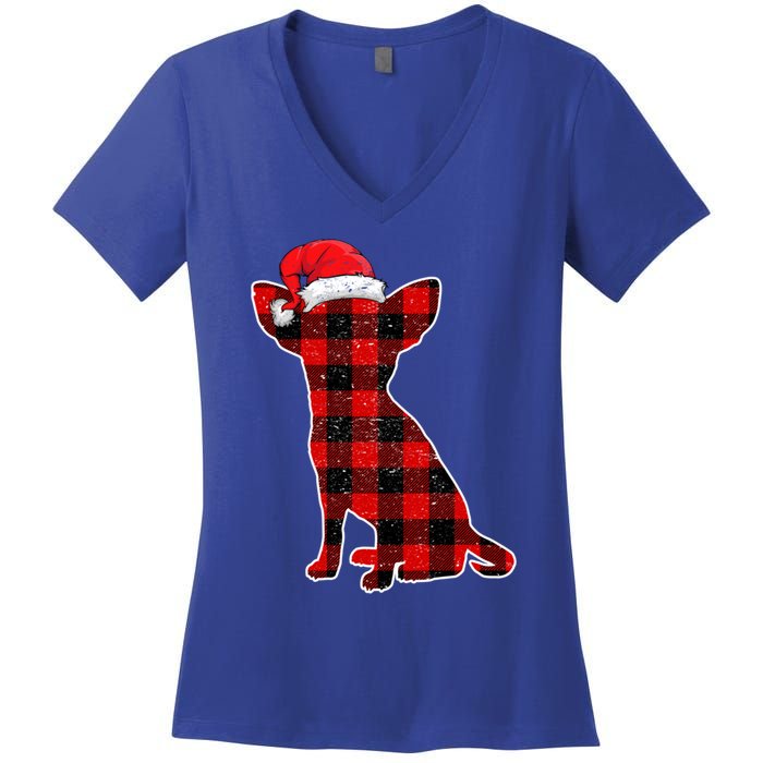 Santa Chihuahua Buffalo Plaid Cute Gift Merry Christmas Dog Gift Women's V-Neck T-Shirt