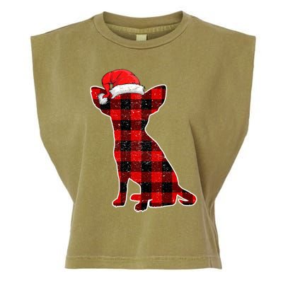 Santa Chihuahua Buffalo Plaid Cute Gift Merry Christmas Dog Gift Garment-Dyed Women's Muscle Tee