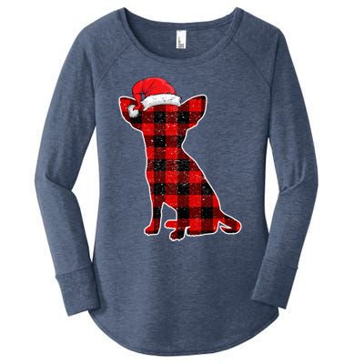 Santa Chihuahua Buffalo Plaid Cute Gift Merry Christmas Dog Gift Women's Perfect Tri Tunic Long Sleeve Shirt