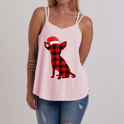 Santa Chihuahua Buffalo Plaid Cute Gift Merry Christmas Dog Gift Women's Strappy Tank