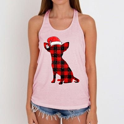 Santa Chihuahua Buffalo Plaid Cute Gift Merry Christmas Dog Gift Women's Knotted Racerback Tank