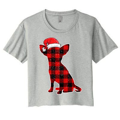 Santa Chihuahua Buffalo Plaid Cute Gift Merry Christmas Dog Gift Women's Crop Top Tee