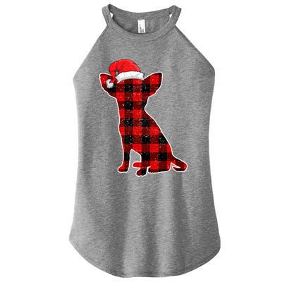 Santa Chihuahua Buffalo Plaid Cute Gift Merry Christmas Dog Gift Women's Perfect Tri Rocker Tank