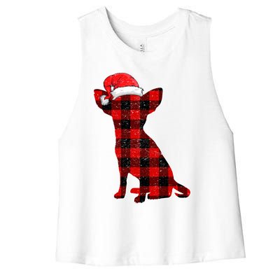 Santa Chihuahua Buffalo Plaid Cute Gift Merry Christmas Dog Gift Women's Racerback Cropped Tank