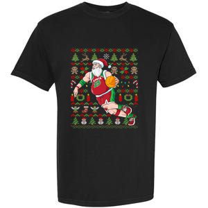 Santa Claus Basketball Ugly Christmas Garment-Dyed Heavyweight T-Shirt