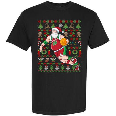 Santa Claus Basketball Ugly Christmas Garment-Dyed Heavyweight T-Shirt