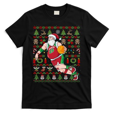 Santa Claus Basketball Ugly Christmas T-Shirt