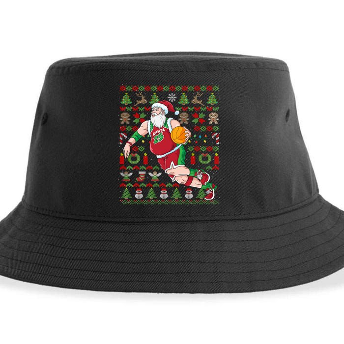 Santa Claus Basketball Ugly Christmas Sustainable Bucket Hat
