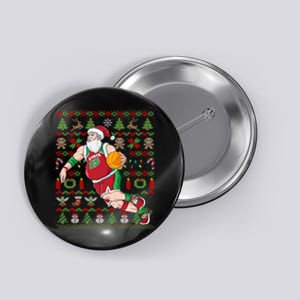 Santa Claus Basketball Ugly Christmas Button