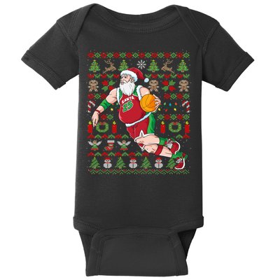 Santa Claus Basketball Ugly Christmas Baby Bodysuit