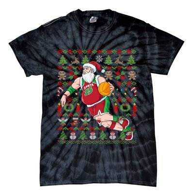 Santa Claus Basketball Ugly Christmas Tie-Dye T-Shirt
