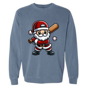 Santa Claus Baseball Player Baseball Christmas Gift Garment-Dyed Sweatshirt