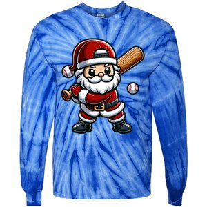 Santa Claus Baseball Player Baseball Christmas Gift Tie-Dye Long Sleeve Shirt