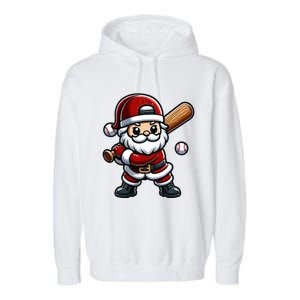 Santa Claus Baseball Player Baseball Christmas Gift Garment-Dyed Fleece Hoodie