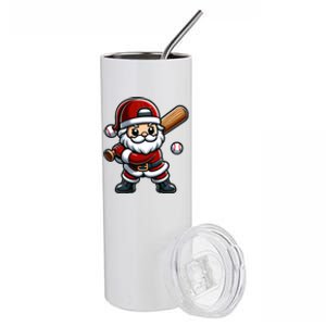 Santa Claus Baseball Player Baseball Christmas Gift Stainless Steel Tumbler