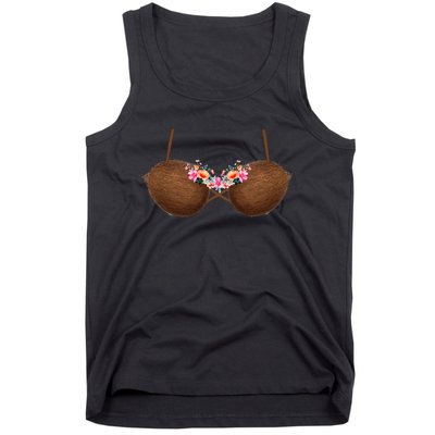 Summer Coconut Bra Hawaii Luau Flowery Costume Funny Tank Top