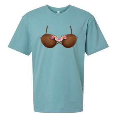 Summer Coconut Bra Hawaii Luau Flowery Costume Funny Sueded Cloud Jersey T-Shirt