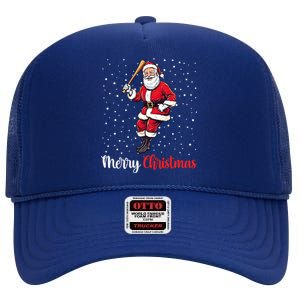 Santa Claus Baseball Player Xmas Merry Christmas Great Gift High Crown Mesh Back Trucker Hat