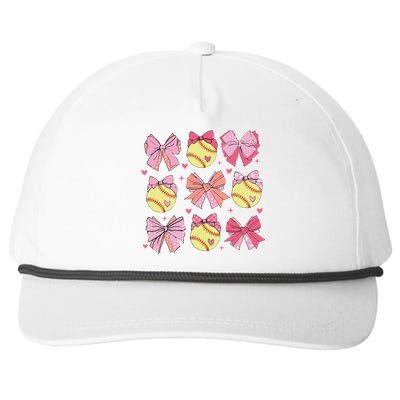 Softball Coquette Bow Softball Mom Mothers Day Softball Mama Snapback Five-Panel Rope Hat